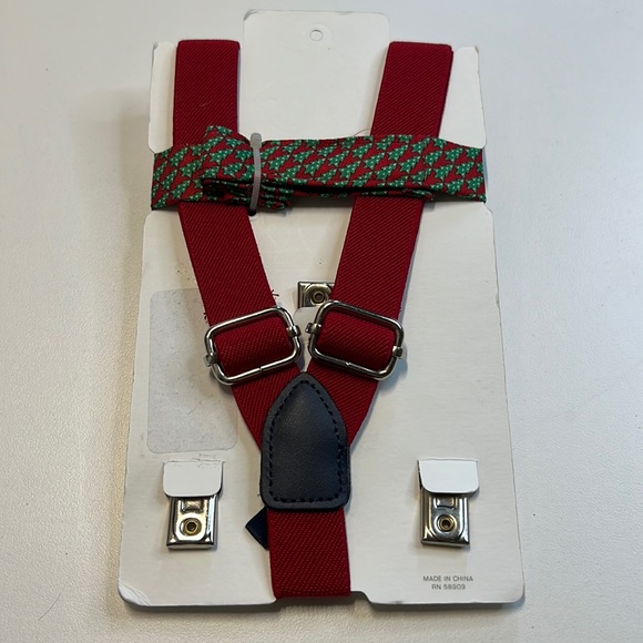 Starting Out Red Suspenders w/ Red & Green Christmas Tree Bow Tie, NWT! - Picture 4 of 4